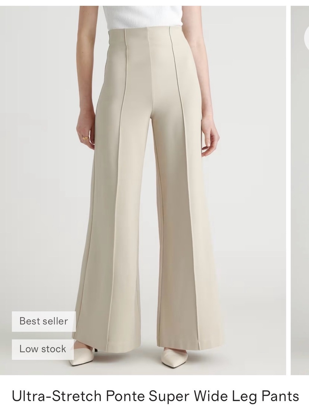 Quince Ultra-Stretch Wide Leg Ponte Pants - Light Beige